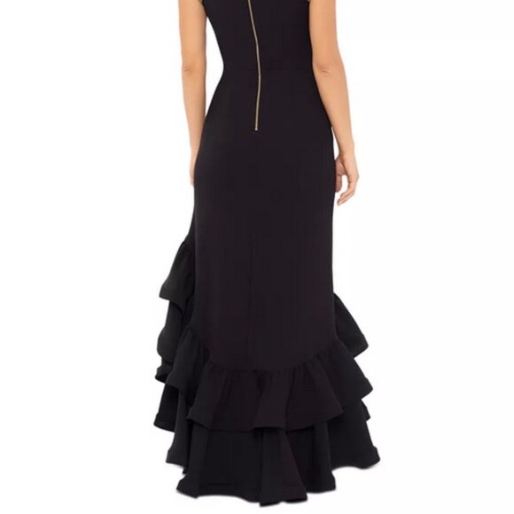 Betsy & Adam Black Ruffle Halter Crepe Gown - Picture 4 of 6